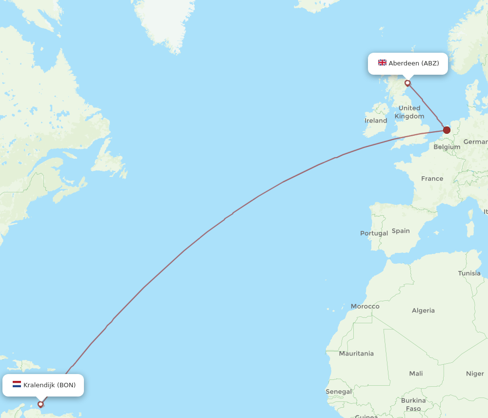 Aberdeen - Bonaire route map and flight paths