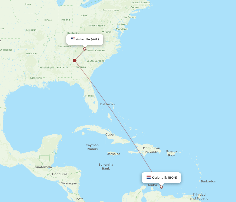 BON to AVL flights and routes map