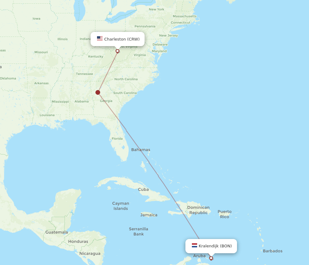 BON to CRW flights and routes map