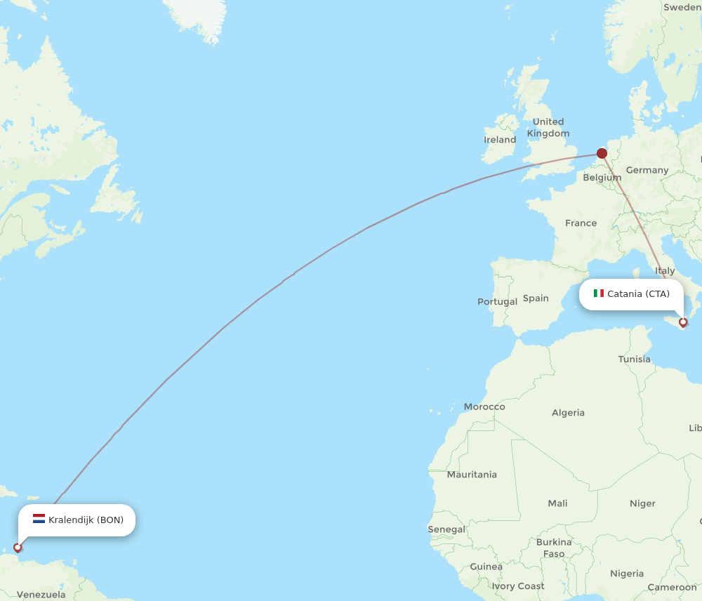Catania - Bonaire route map and flight paths