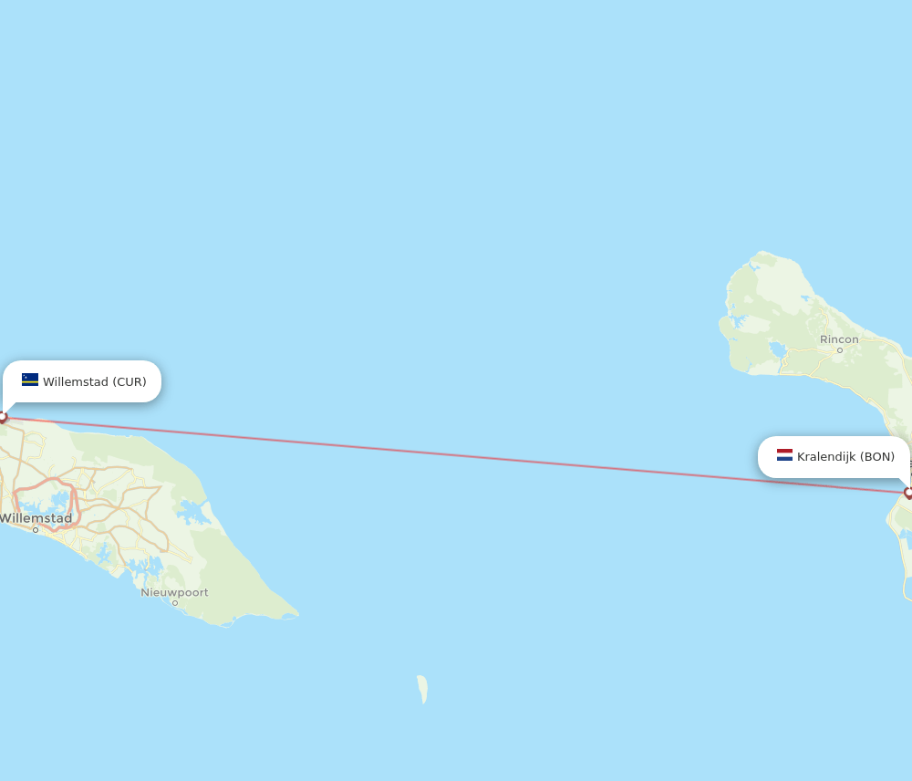 BON to CUR flights and routes map