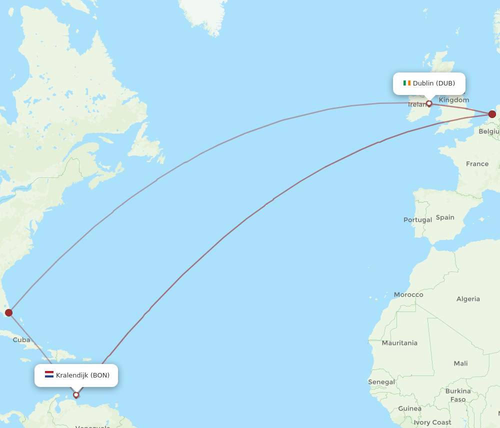 DUB to BON flights and routes map