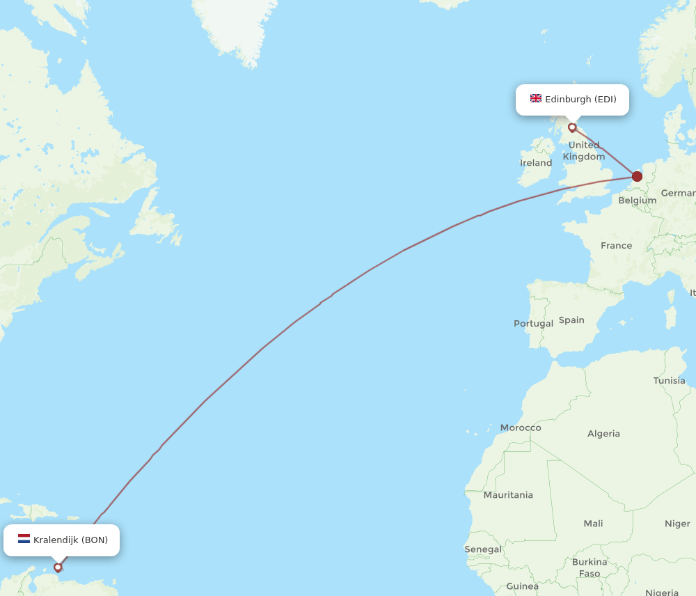 Edinburgh - Bonaire route map and flight paths