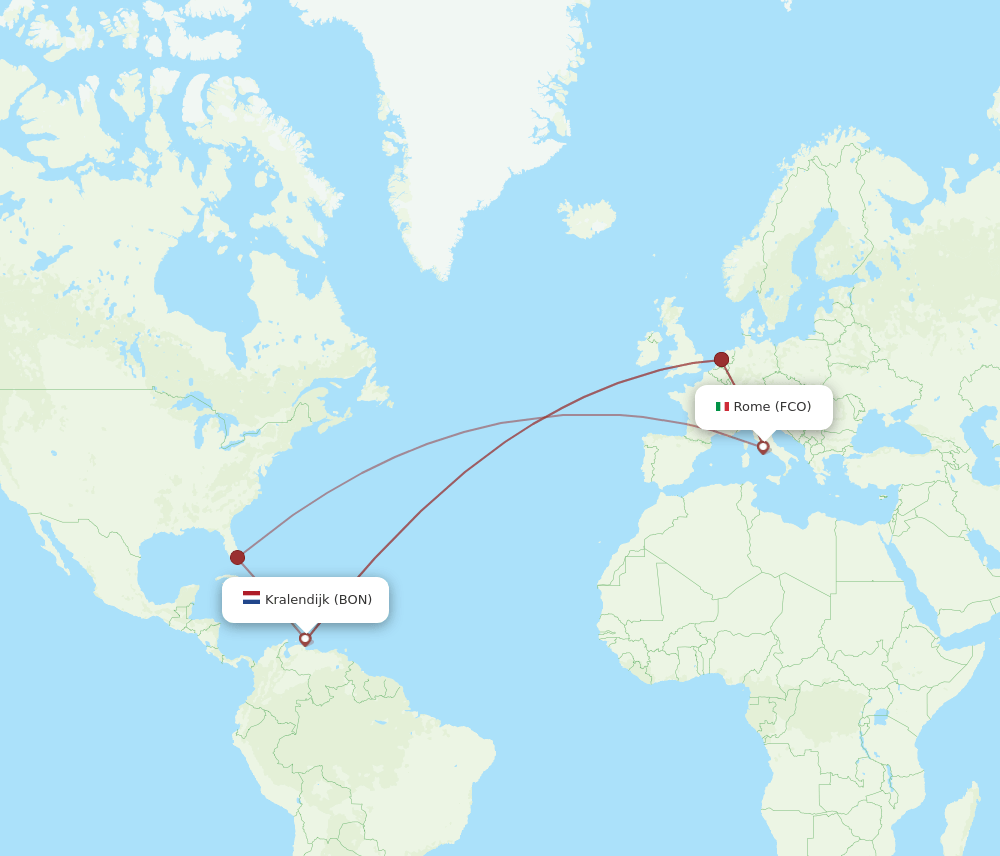 Rome - Bonaire route map and flight paths