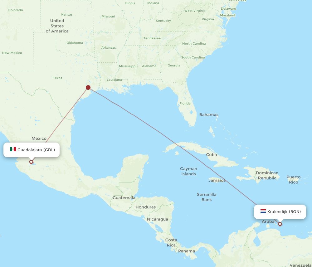 BON to GDL flights and routes map