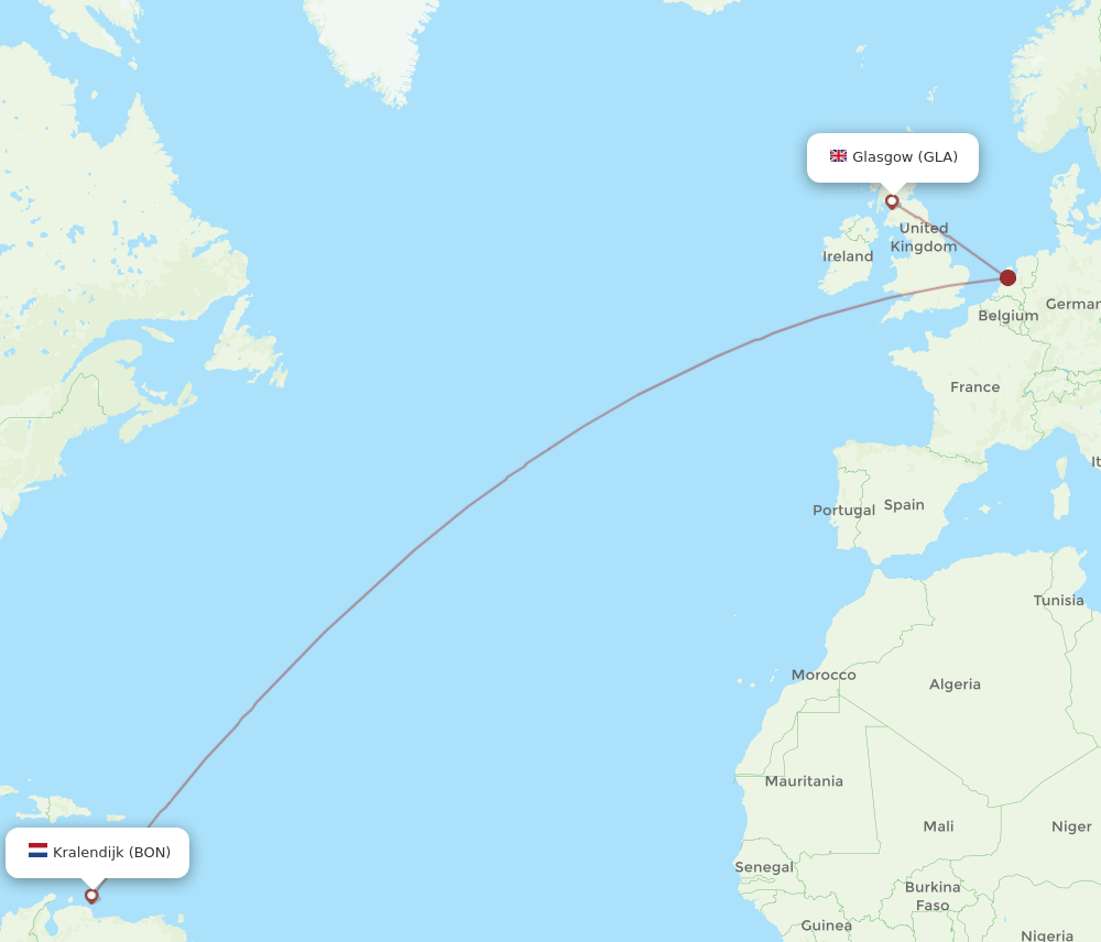 GLA to BON flights and routes map