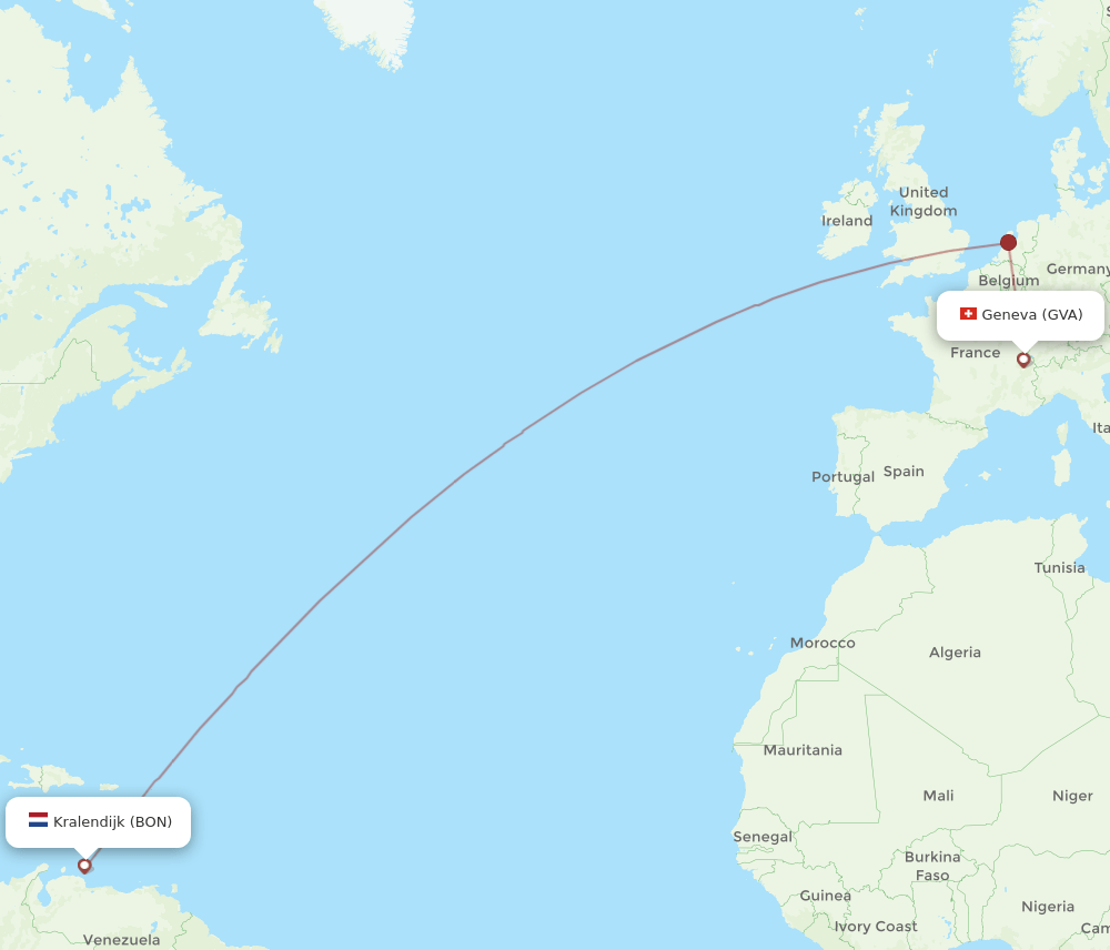 Geneva - Bonaire route map and flight paths