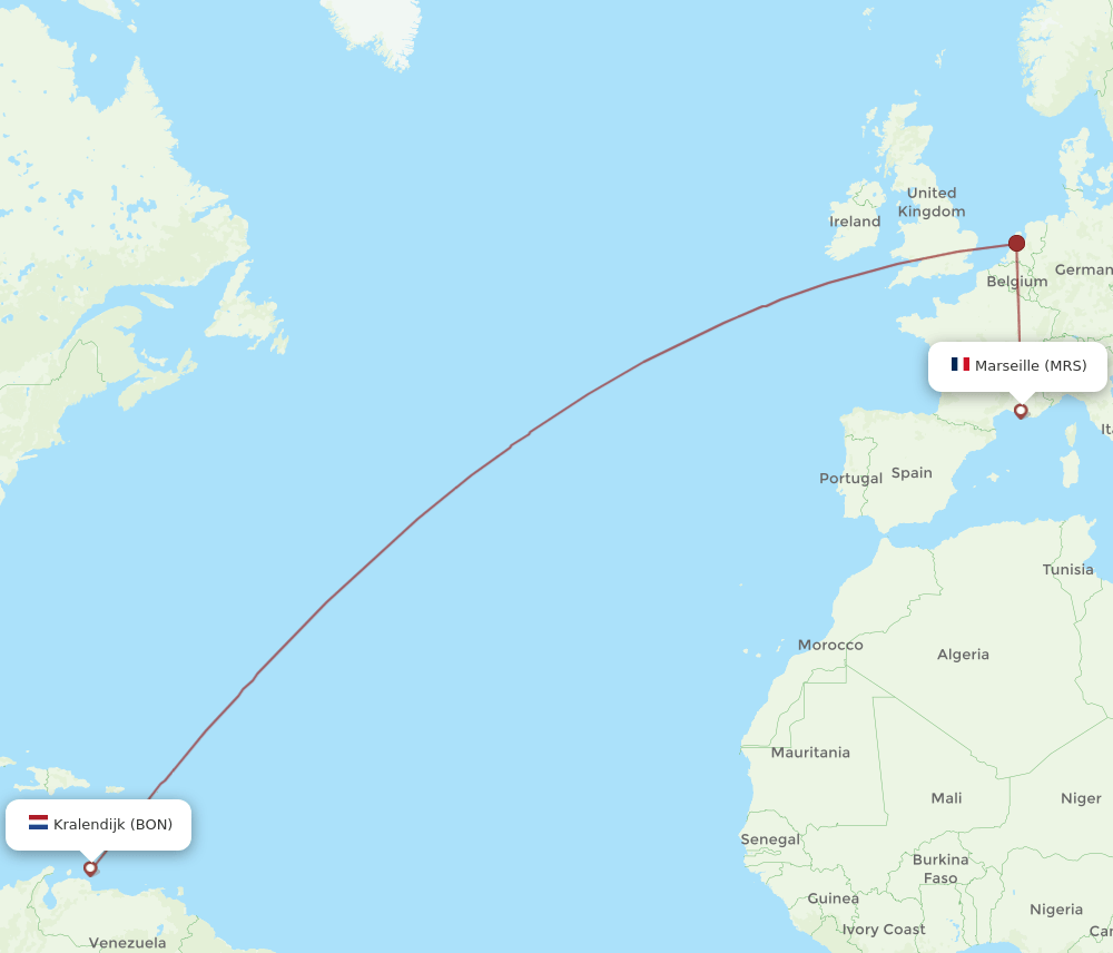 Marseille - Bonaire route map and flight paths