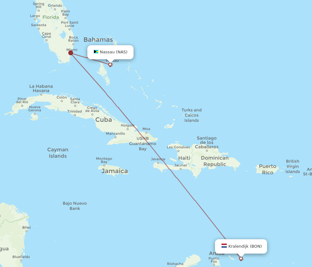 BON to NAS flights and routes map