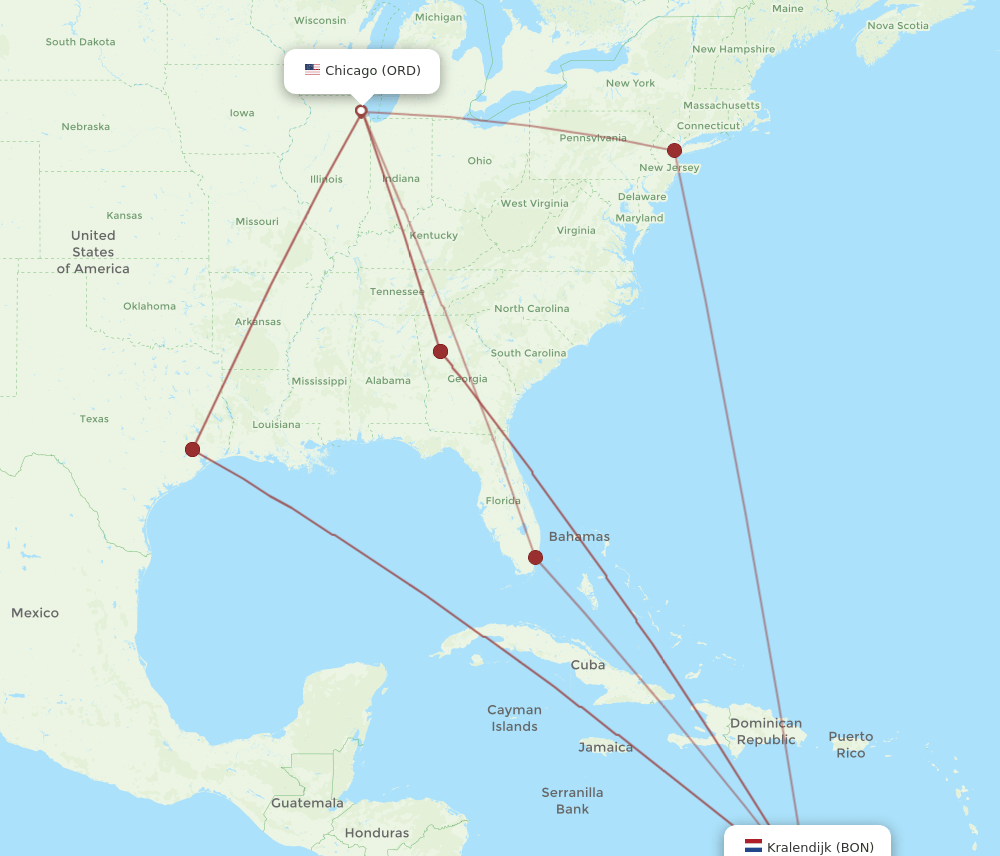BON to ORD flights and routes map