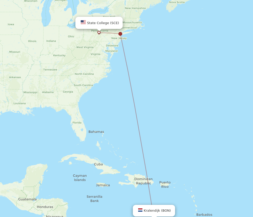 BON to SCE flights and routes map