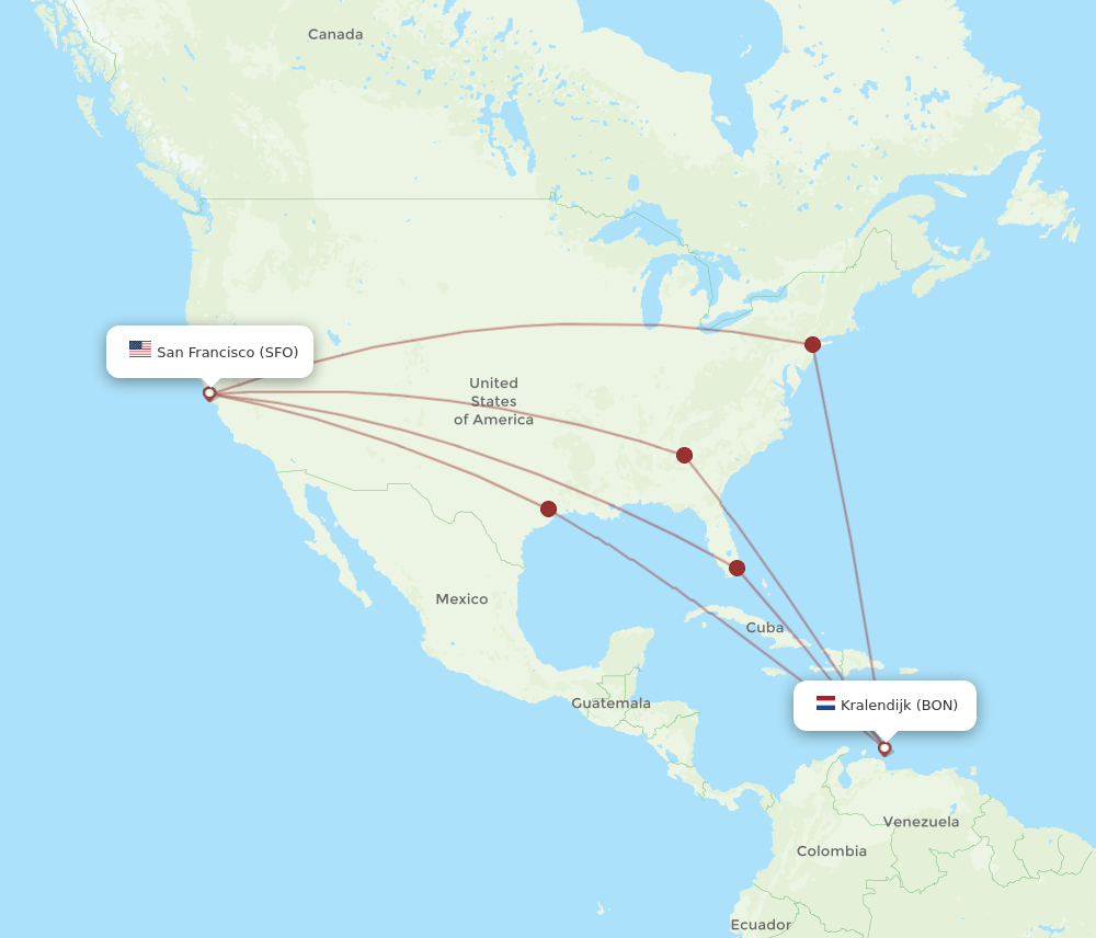 BON-SFO flight routes