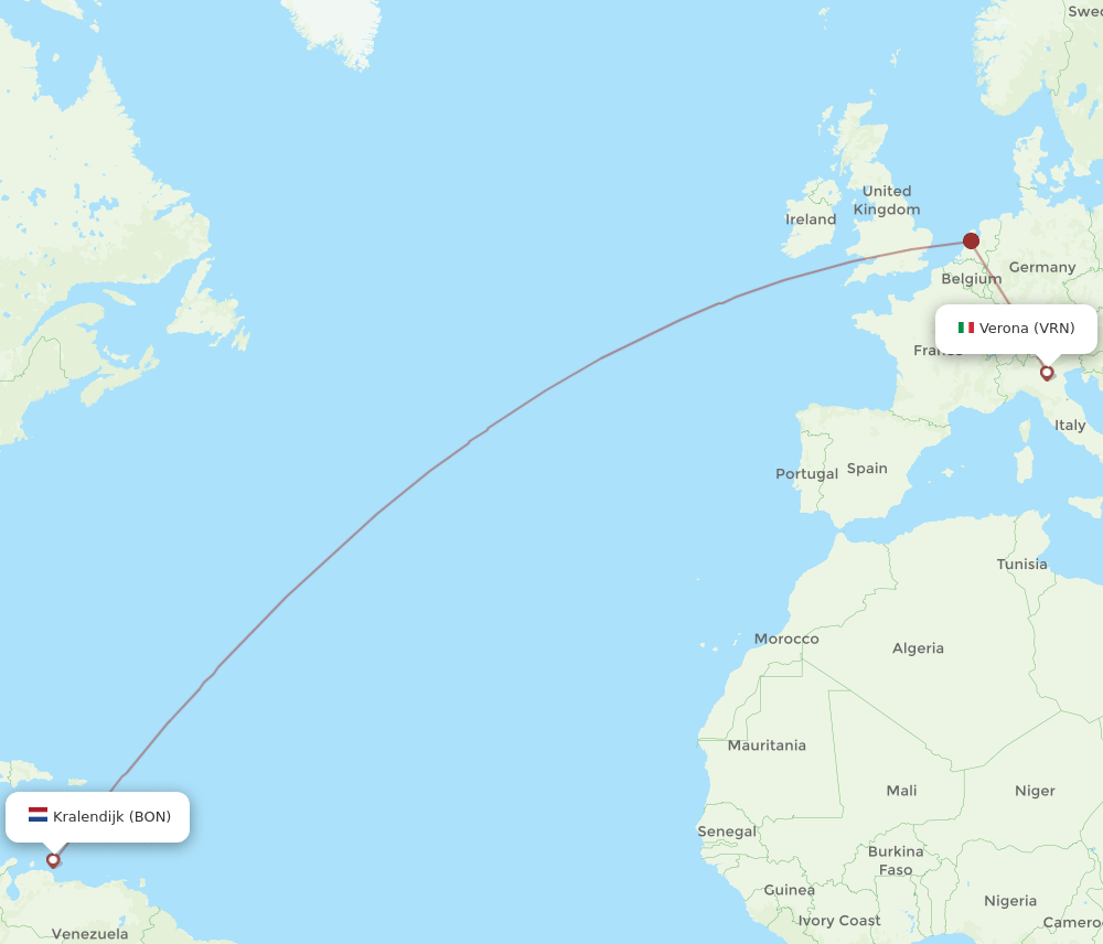 Verona - Bonaire route map and flight paths