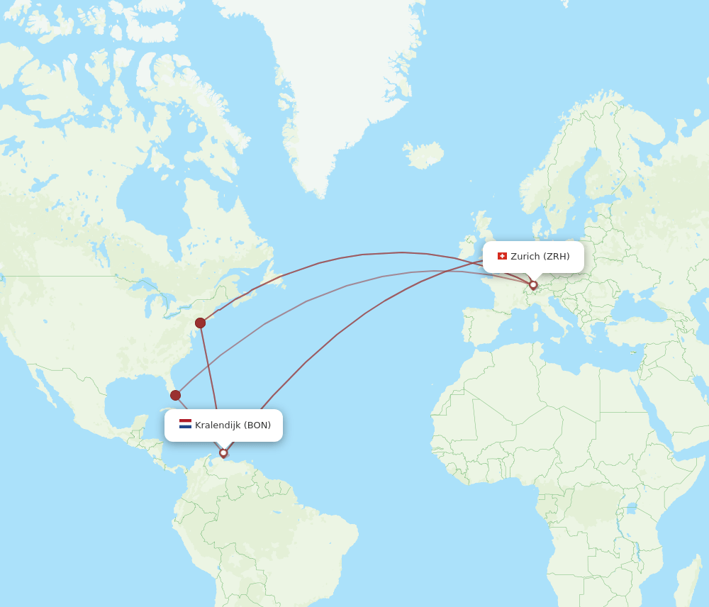 ZRH to BON flights and routes map