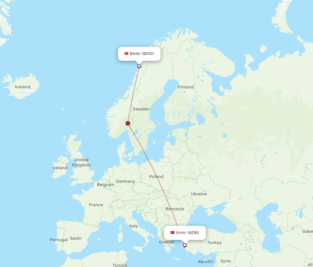 Izmir - Bodo route map and flight paths