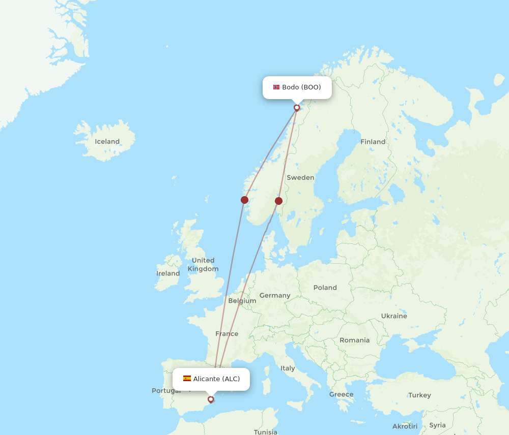BOO to ALC flights and routes map