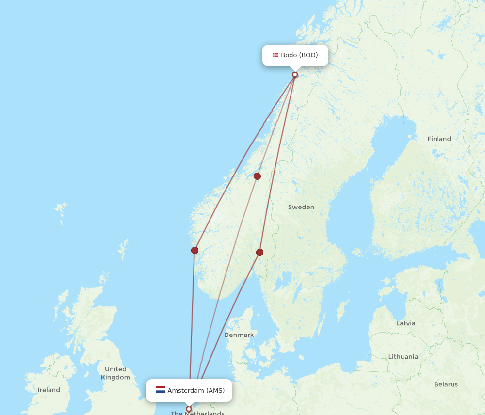 BOO to AMS flights and routes map