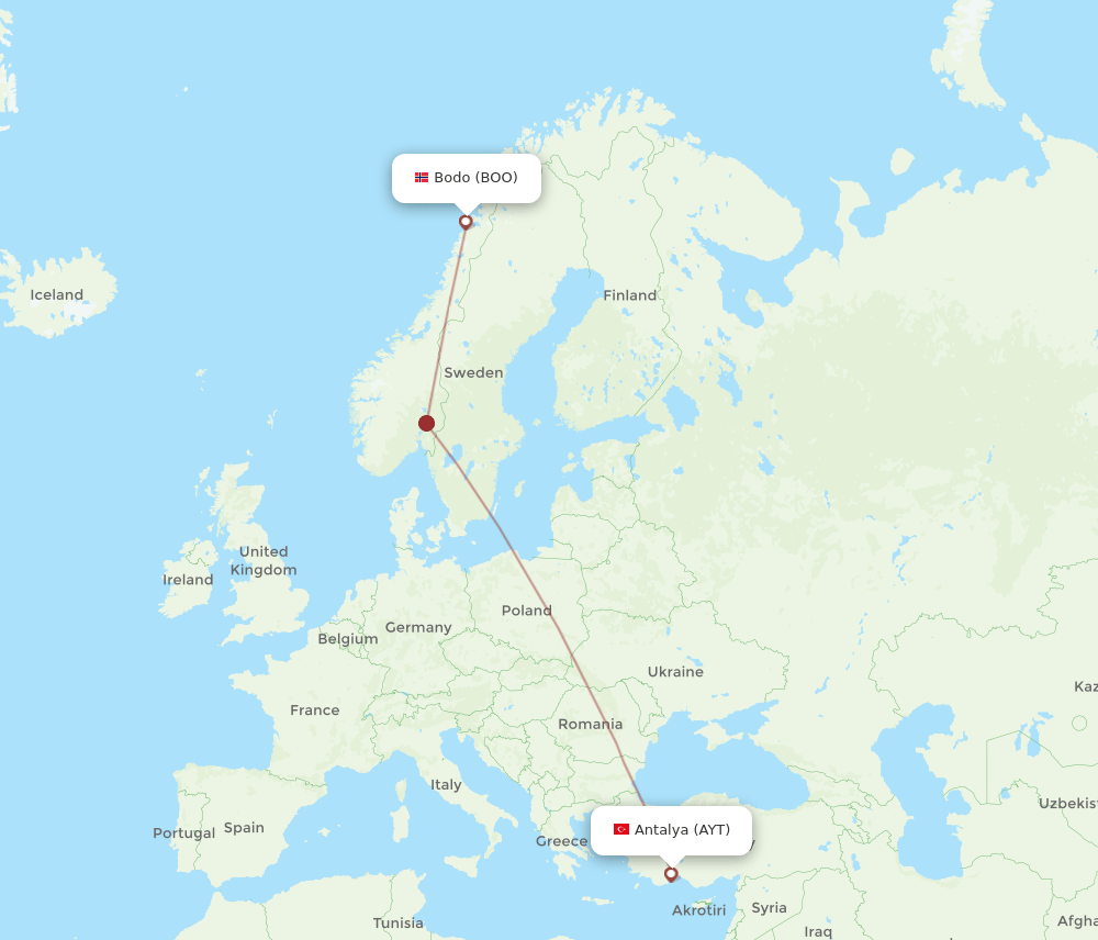BOO to AYT flights and routes map