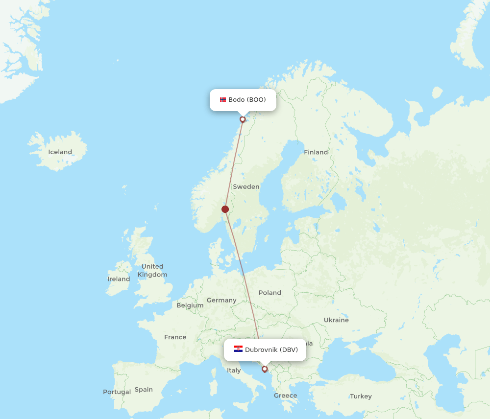 BOO to DBV flights and routes map