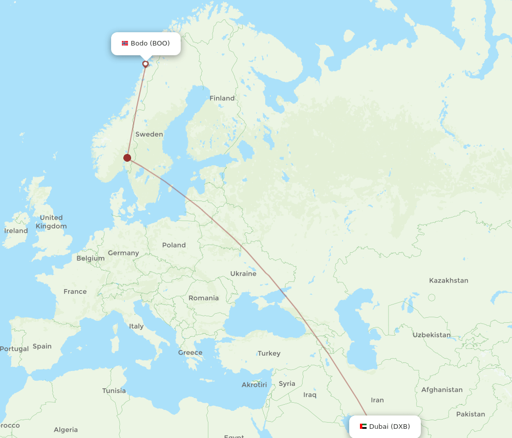 BOO-DXB flight routes