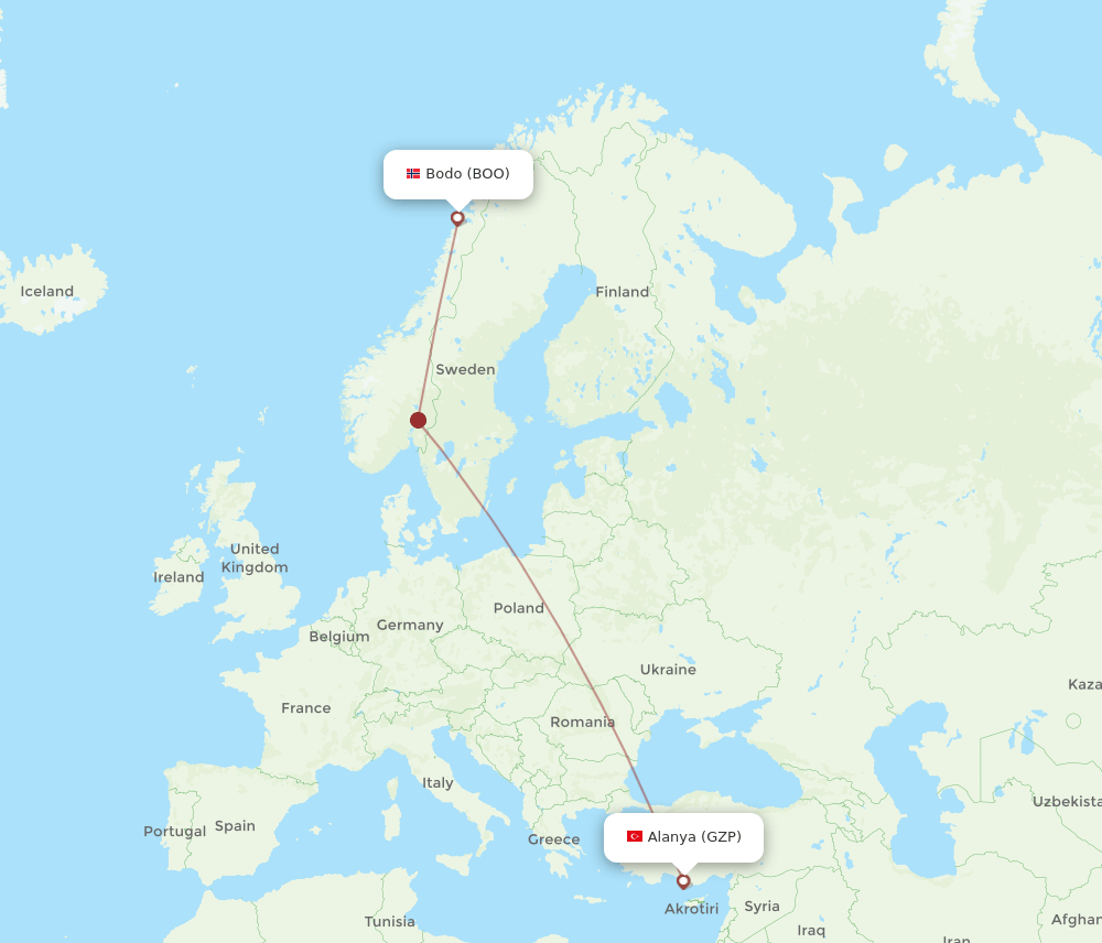 BOO to GZP flights and routes map