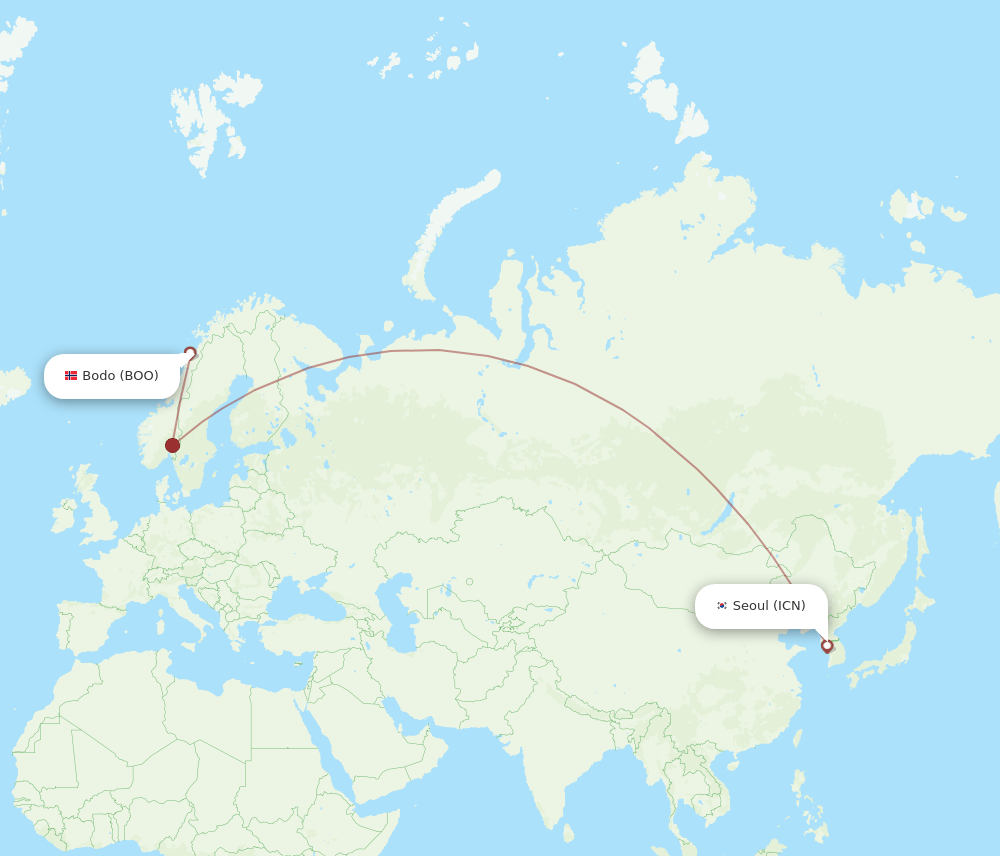 Seoul - Bodo route map and flight paths