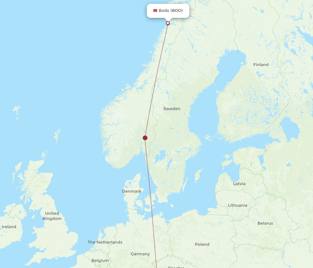 Bodo - Salzburg route map and flight paths