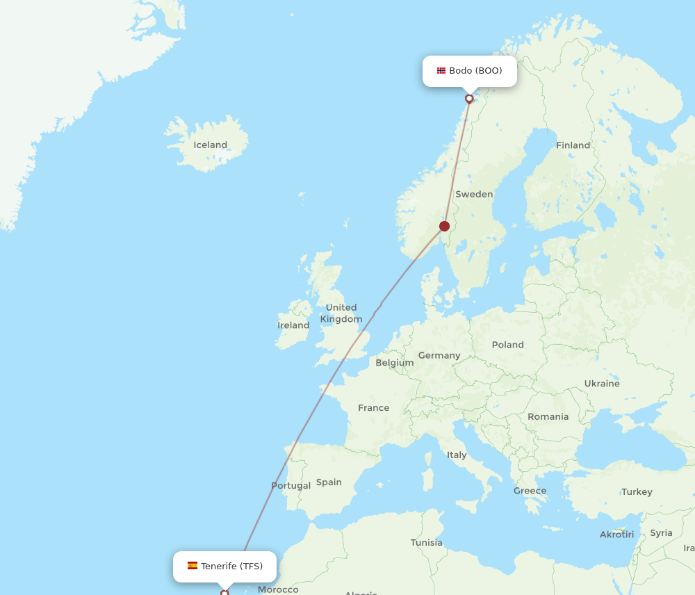 BOO to TFS flights and routes map