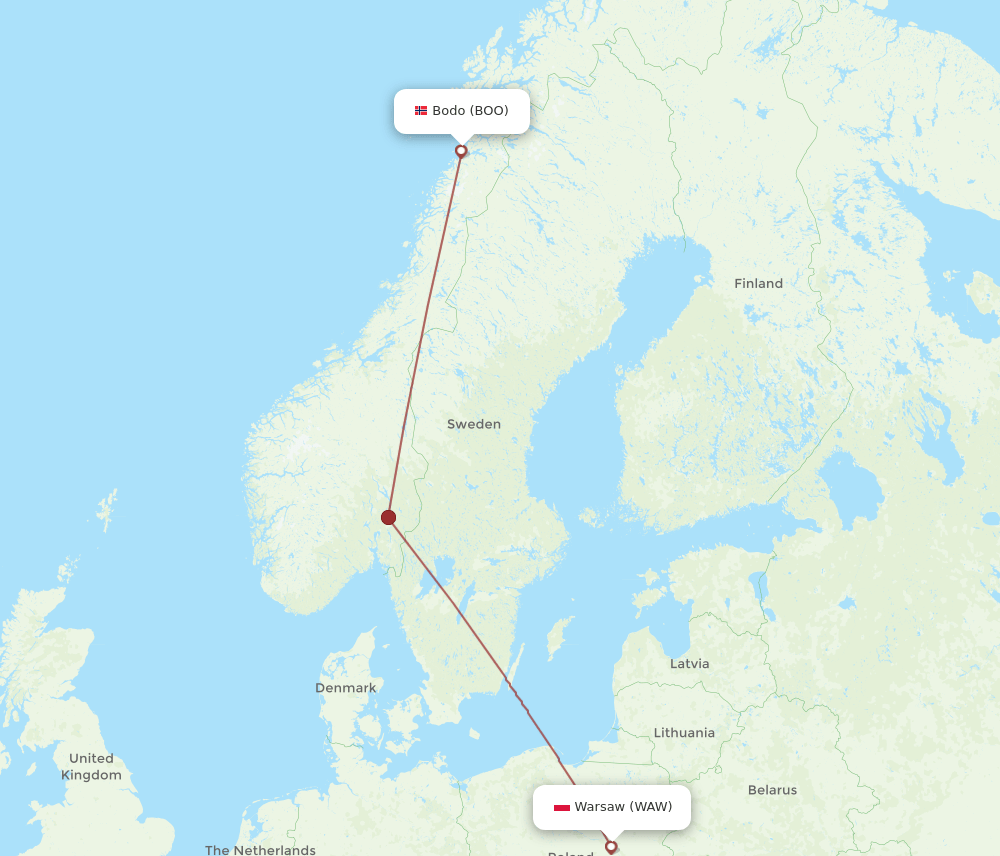 BOO to WAW flights and routes map