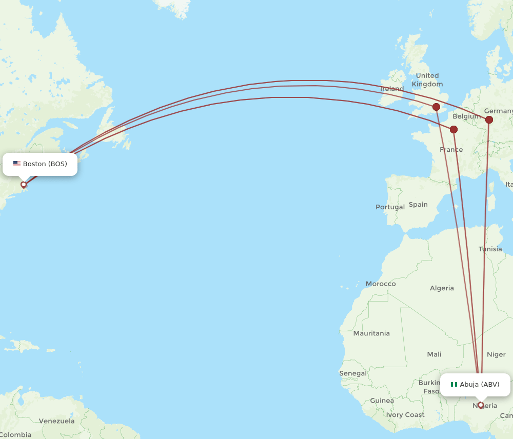 BOS-ABV flight routes