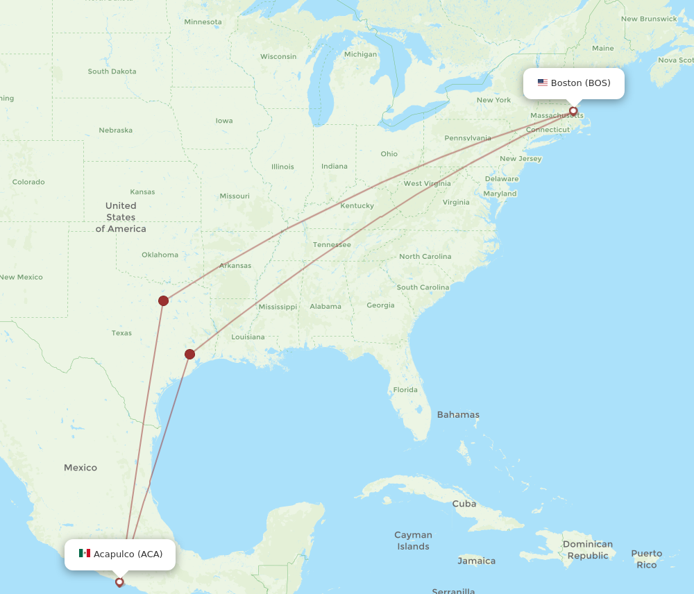 BOS to ACA flights and routes map