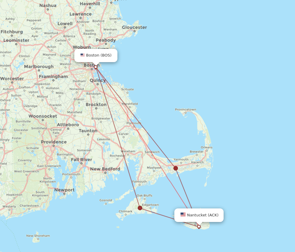 BOS to ACK flights and routes map