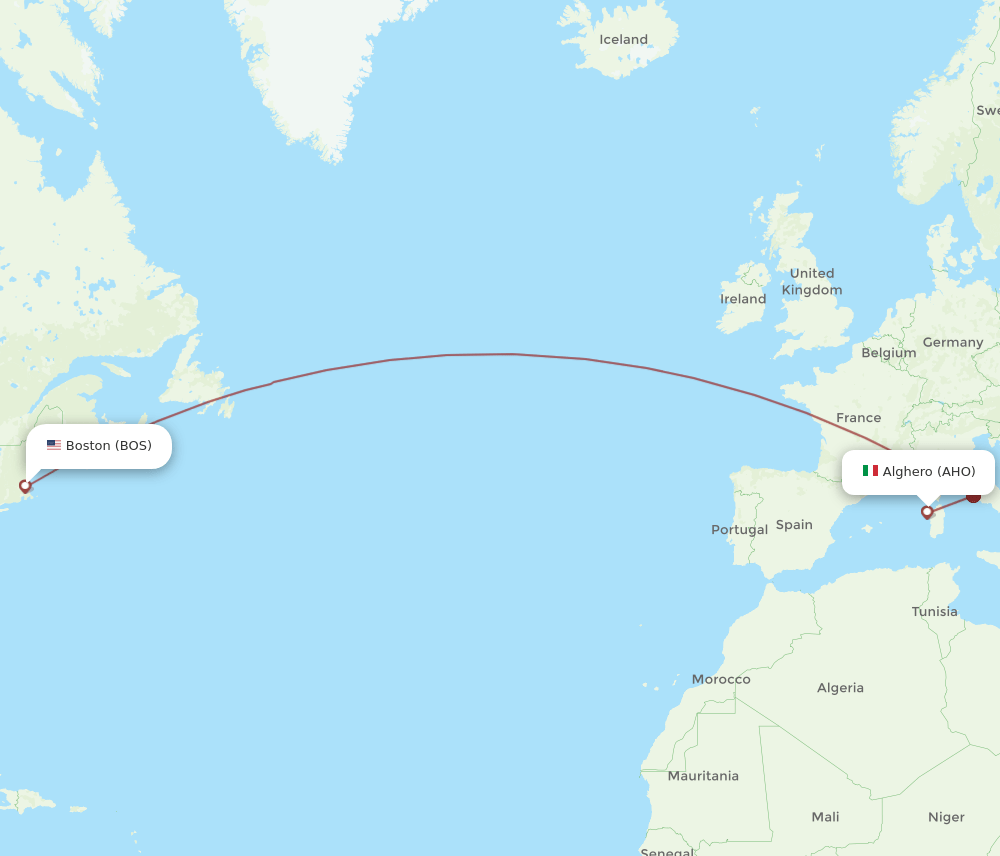 BOS-AHO flight routes