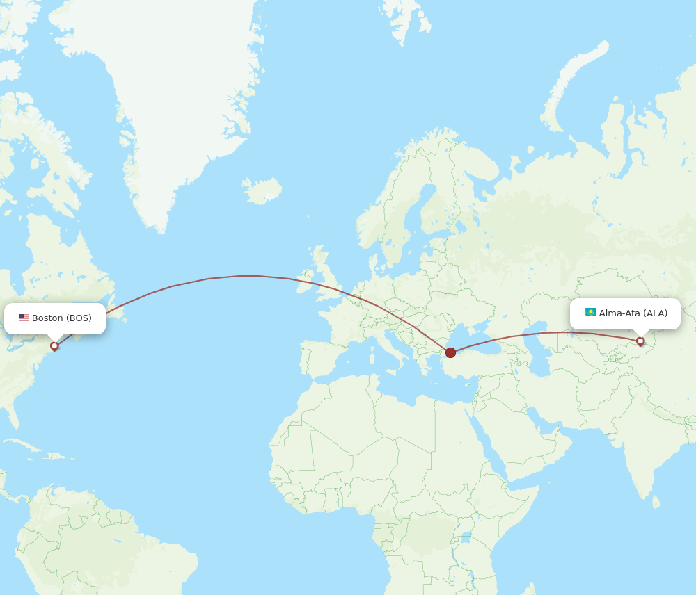BOS to ALA flights and routes map