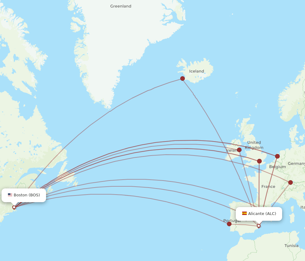 BOS to ALC flights and routes map