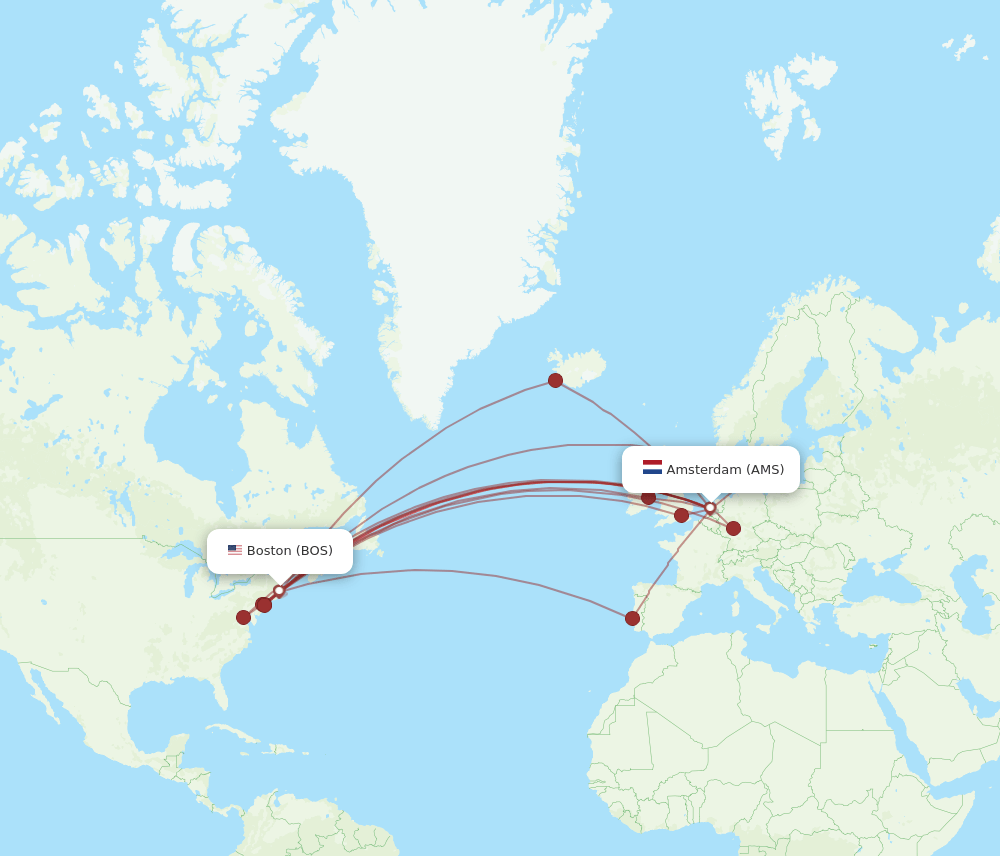BOS-AMS flight routes