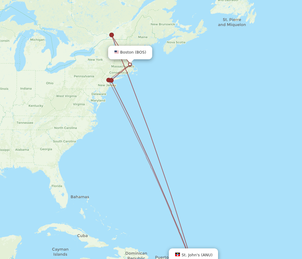BOS-ANU flight routes
