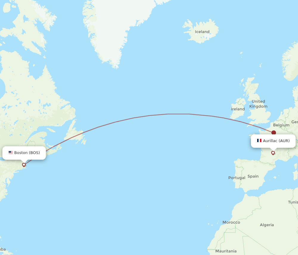 BOS to AUR flights and routes map