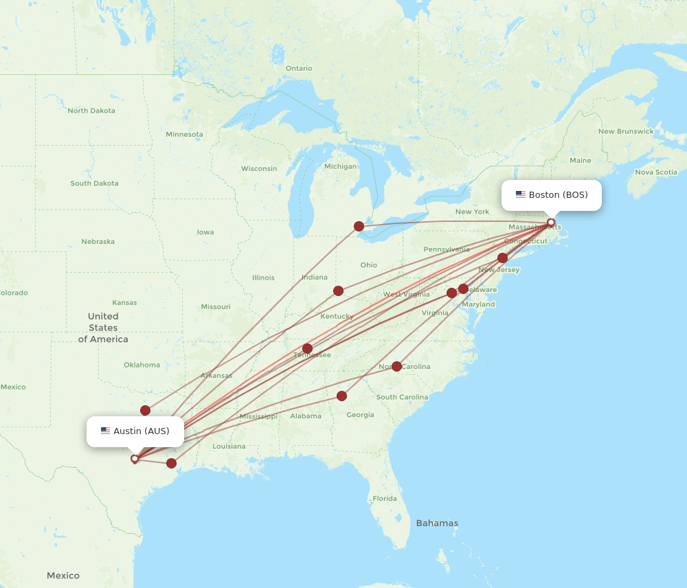 BOS-AUS flight routes