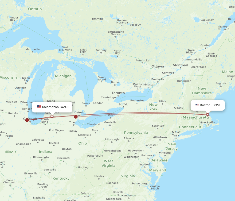 BOS-AZO flight routes