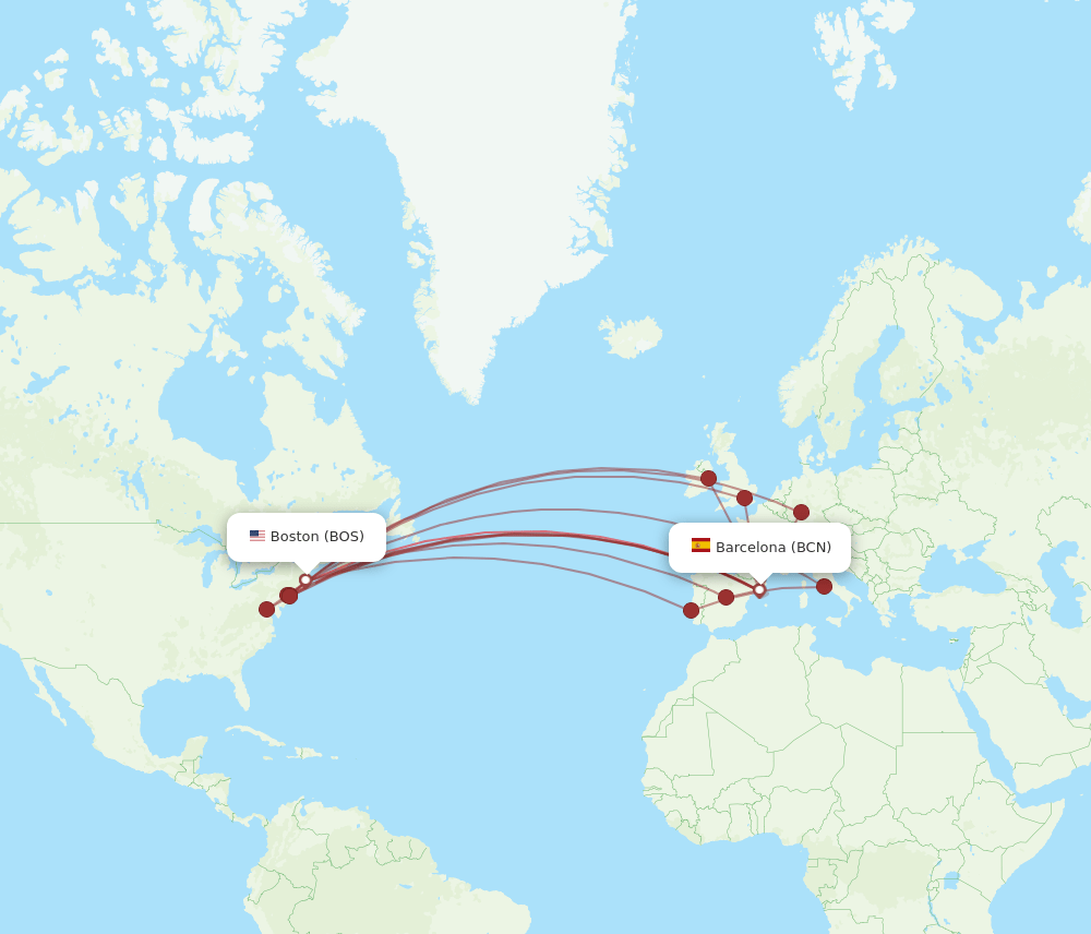 BOS-BCN flight routes