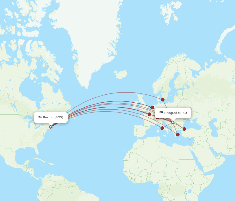BOS-BEG flight routes