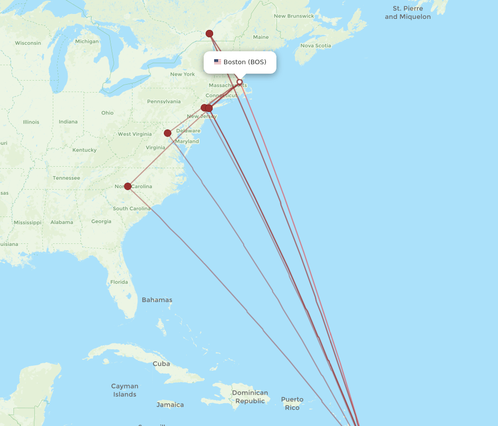 BOS-BGI flight routes