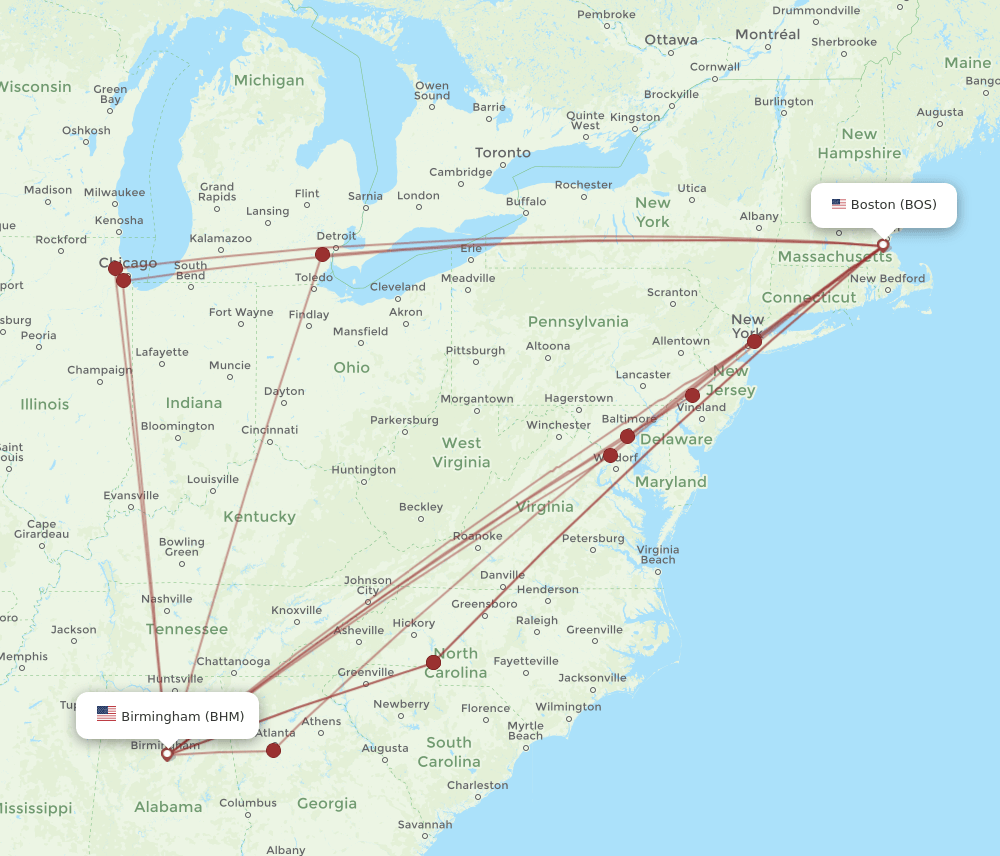 BOS-BHM flight routes