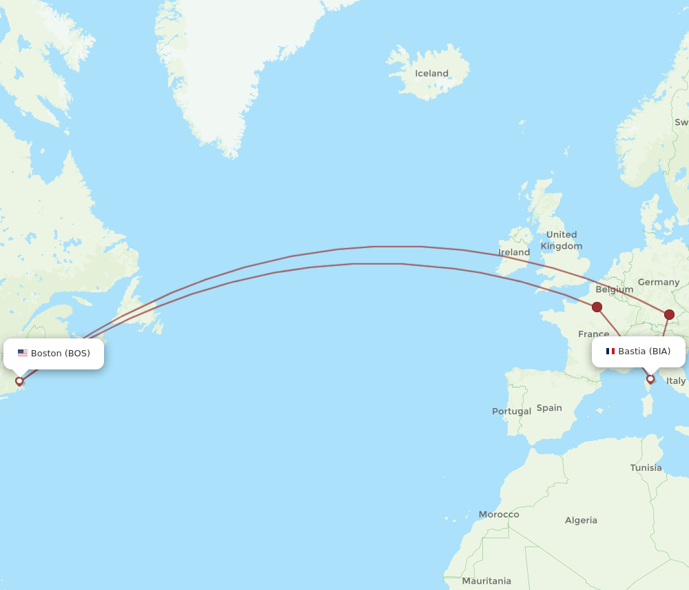 BOS-BIA flight routes