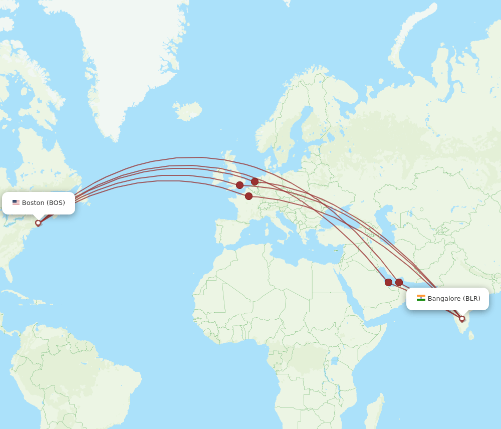 BOS-BLR flight routes