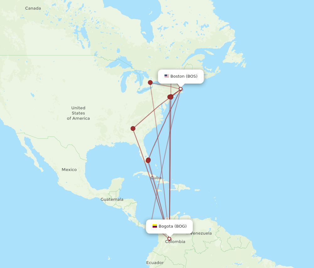 BOS to BOG flights and routes map