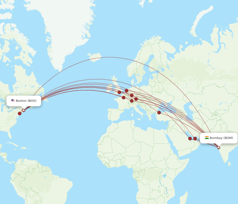 BOS-BOM flight routes