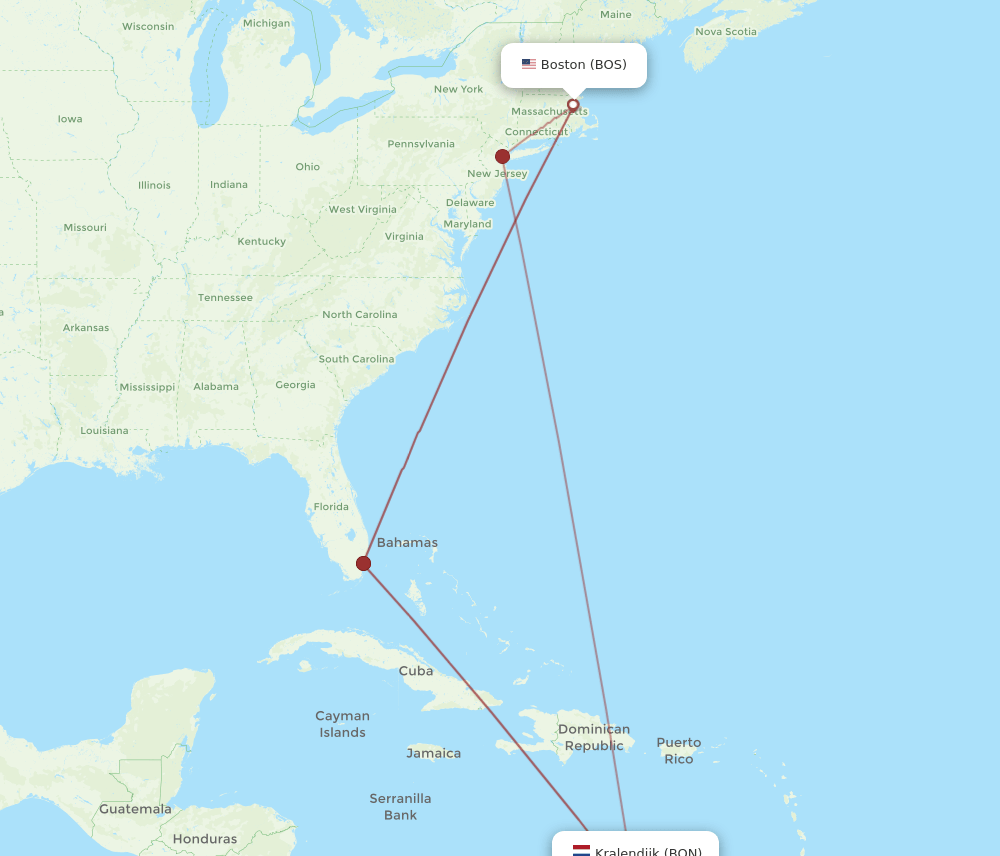 BOS-BON flight routes