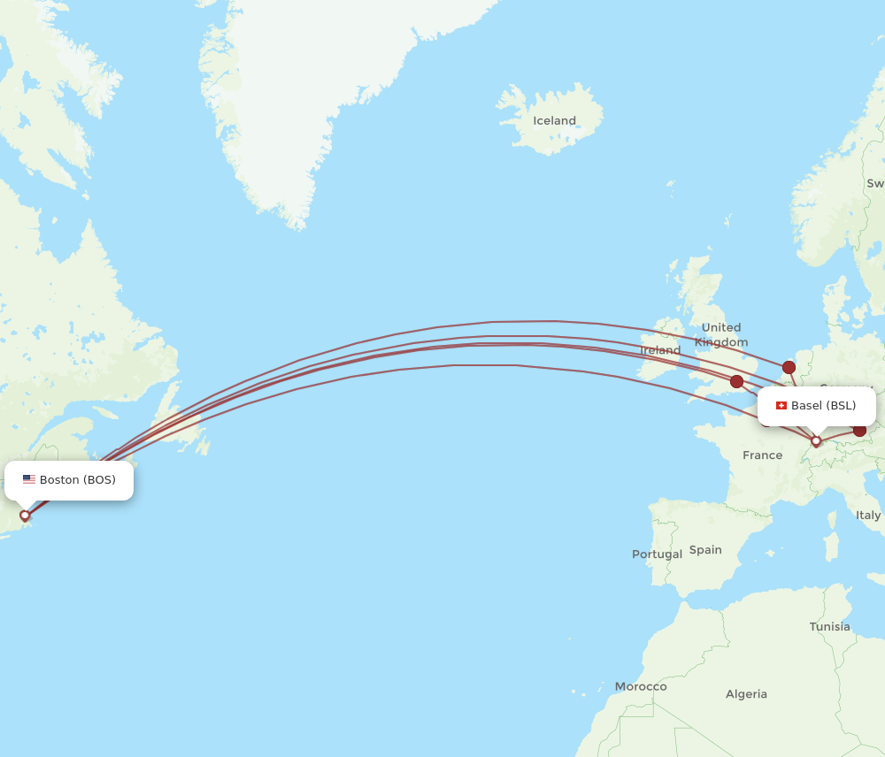 BOS to BSL flights and routes map